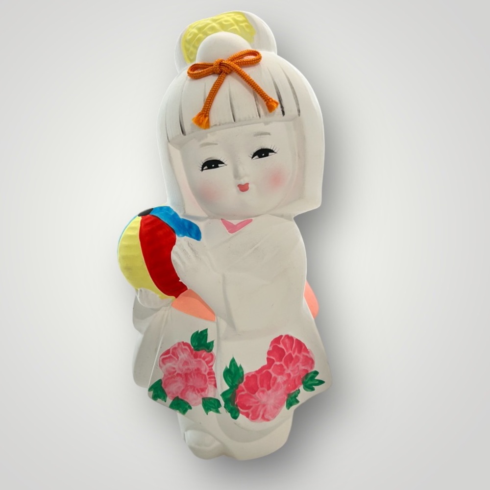 Vintage Japanese Hakata Pottery Kimono Doll Artisan Handpainted Unglazed
